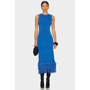 SIMON MILLER Albers Knit Dress Periwinkle Blue Sleeveless Fringe Hem Midi Size S